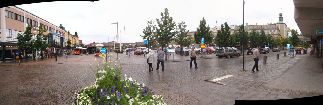 We have arrived at the central plaza of Motala, Sweden.